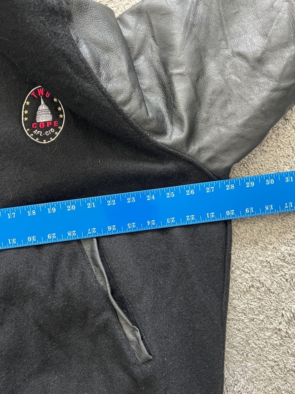 VTG Black Wool Men’s Varsity Jacket Leather Sleeves and Union Logo - Size XXXL - Picture 8 of 11